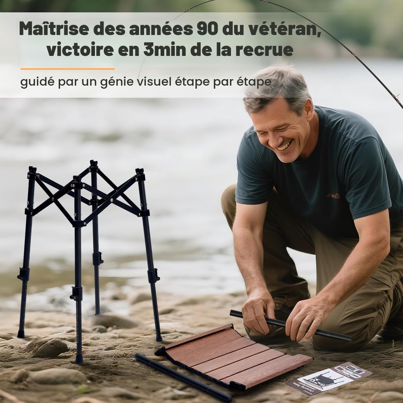 Odoland Table de Camping Pliante Réglable en Hauteur avec Sac de Rangement sous la Table pour 1 à 2 Personnes, Légère pour Plage, Camping, Pique-Nique, Jardin, Pêche