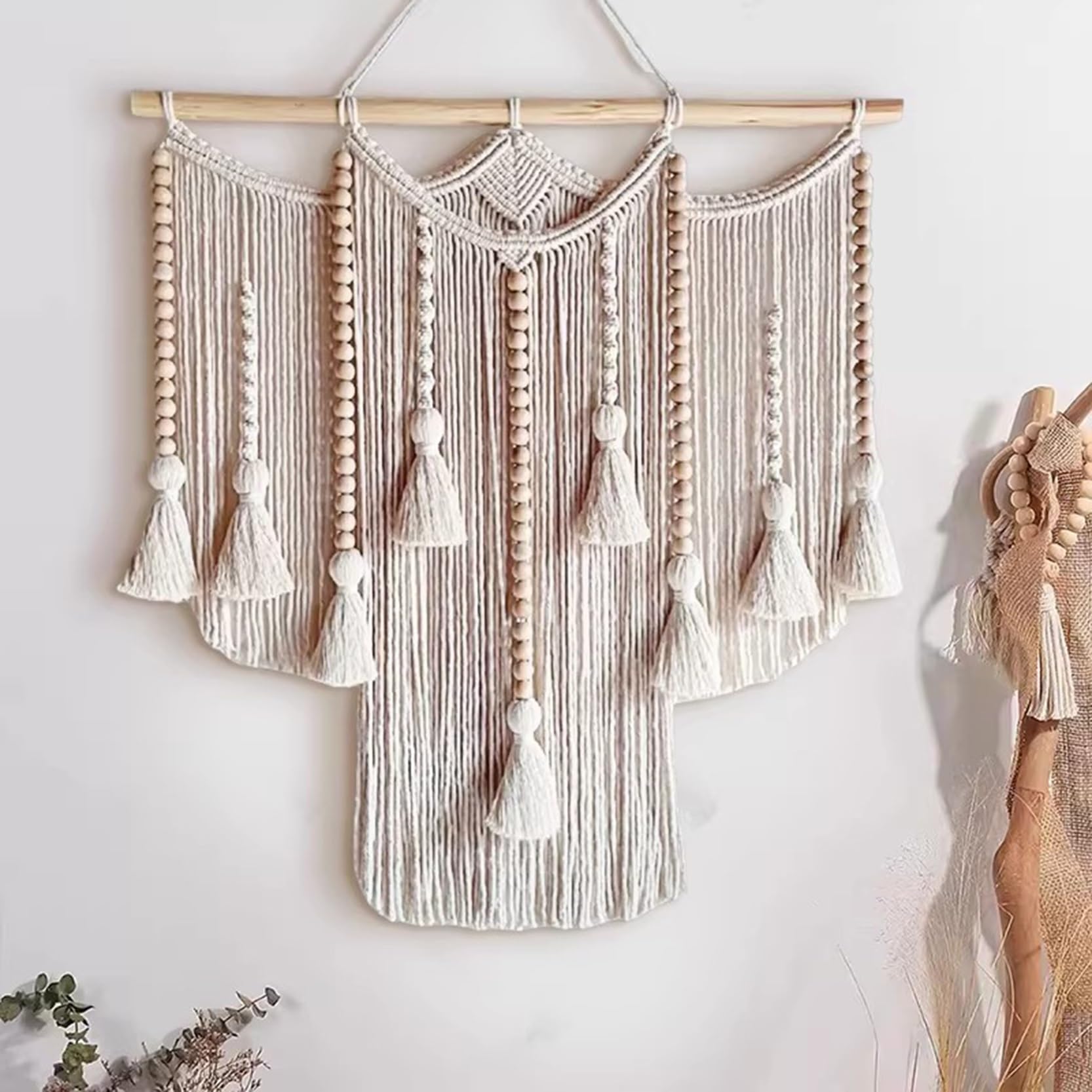 Tapiz de pared de macramé hecho a mano, tapiz bohemio con borlas, cuerda de algodón tejida, decoración para el hogar bohemio