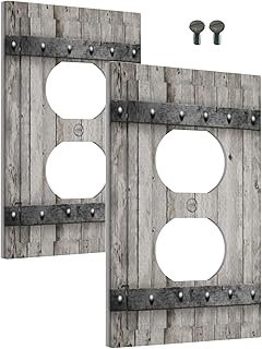 Outlet Cover 1 Gang Old Distressed Barn Door Gray Natural Grey Wood Grain Light Switch Cover Single Duplex Wall Plate Covers Switchplate Covers Electrical Faceplate For Country Bedroom Decor(2 PACK)