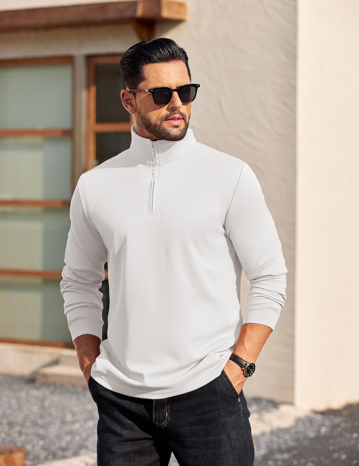 COOFANDY Men's Quarter Zip Mock Neck Pullover Sweater - Image 3