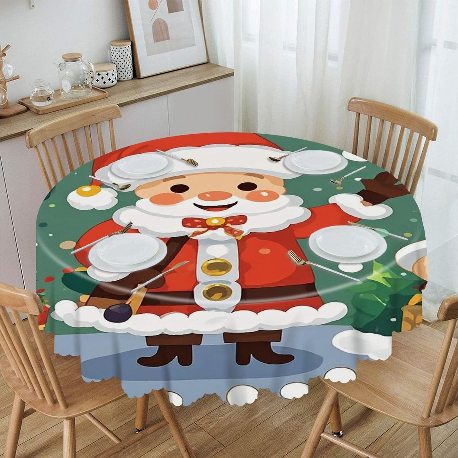 FekiLoot Christmas Spirit Round Tablecloth 60 Inch Waterproof Heavy Duty Table Cloth Spillproof Washable Table Cover Wrinkle Resistant Tablecloths Decorative Table Cloths