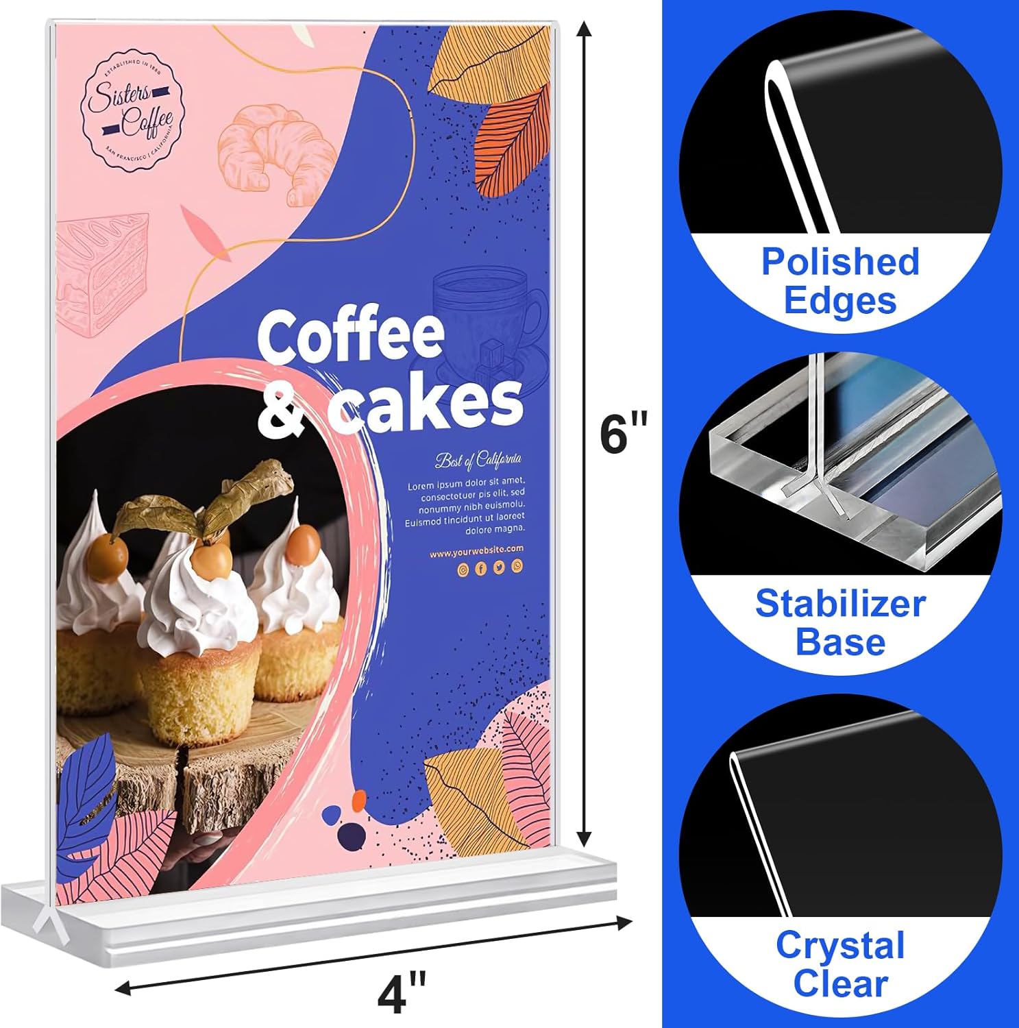 Acrylic Sign Holder 4x6 Inches 24 Pack, Double Sided Clear Display Stand Table Top Sign Paper Holder, Vertical Menu Flyer Holder, Plastic Sign Frame for Stores, Restaurants, Hotels, Office - Image 2