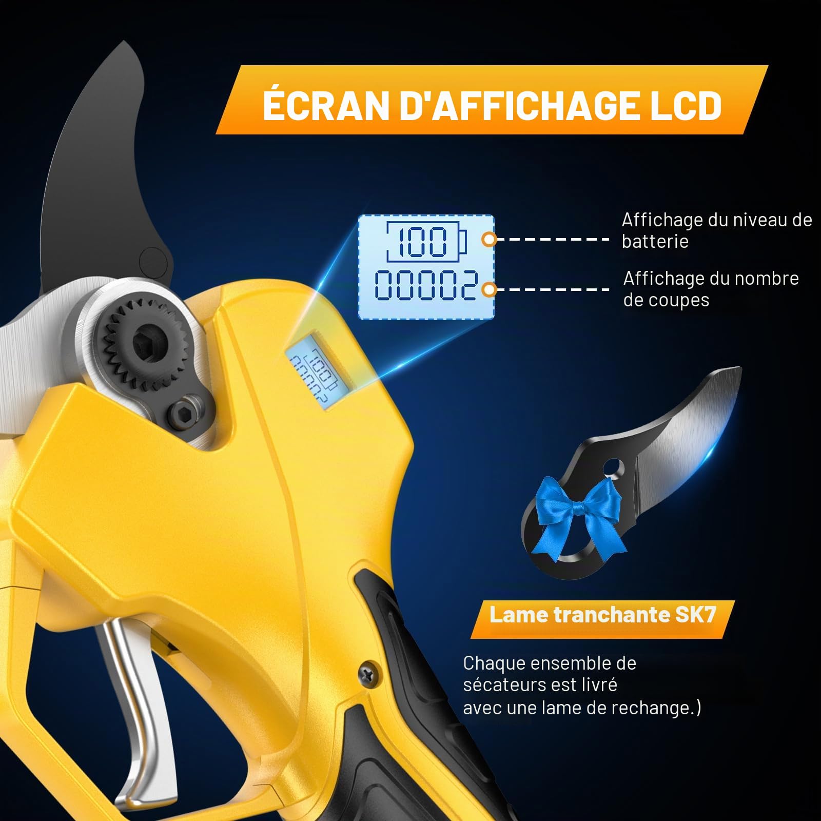 Sécateur Électrique Sans Fil, Secateur Electrique avec 3 Ouvertures de Lame Réglables, 1000w Moteur et L'écran pour Élagage, Sécateur a Batterie Compatible le Batterie Makita pour Branches et Arbustes