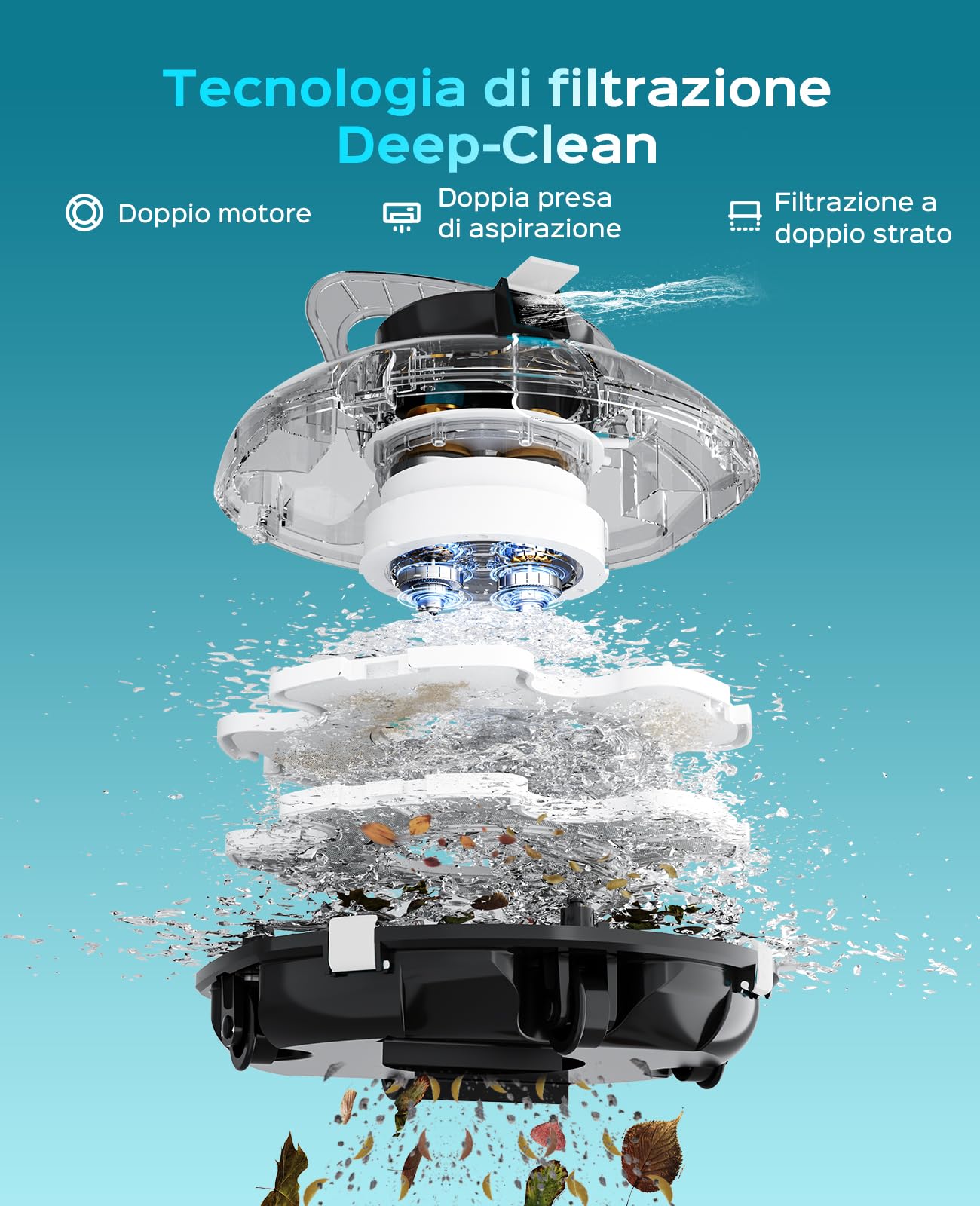 WINNY POOL CLEANER Winny 200 – Robot Piscina A Batteria, Doppia Filtrazione, Parcheggio AUT., Autonomia 80 Min, Piscine Fuori Terra Fino A 60 M², Compatto E Leggero(Nero Inchiostro-Bianco)