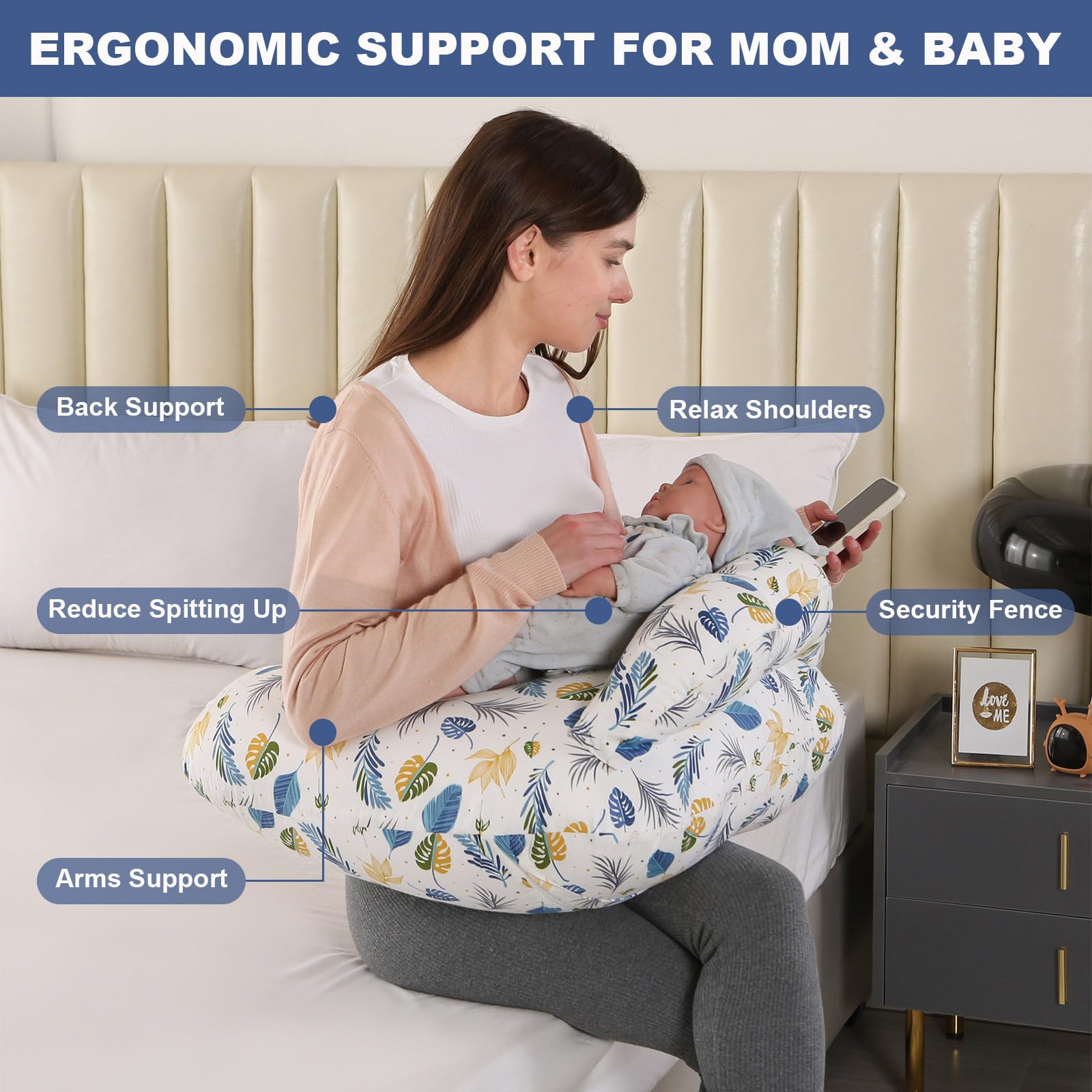 MIFXIN Nursing Pillow, Multifunctional Breastfeeding Pillow with Adjustable Waist Belt, Nursing Pillow with Safety Fence - Image 2