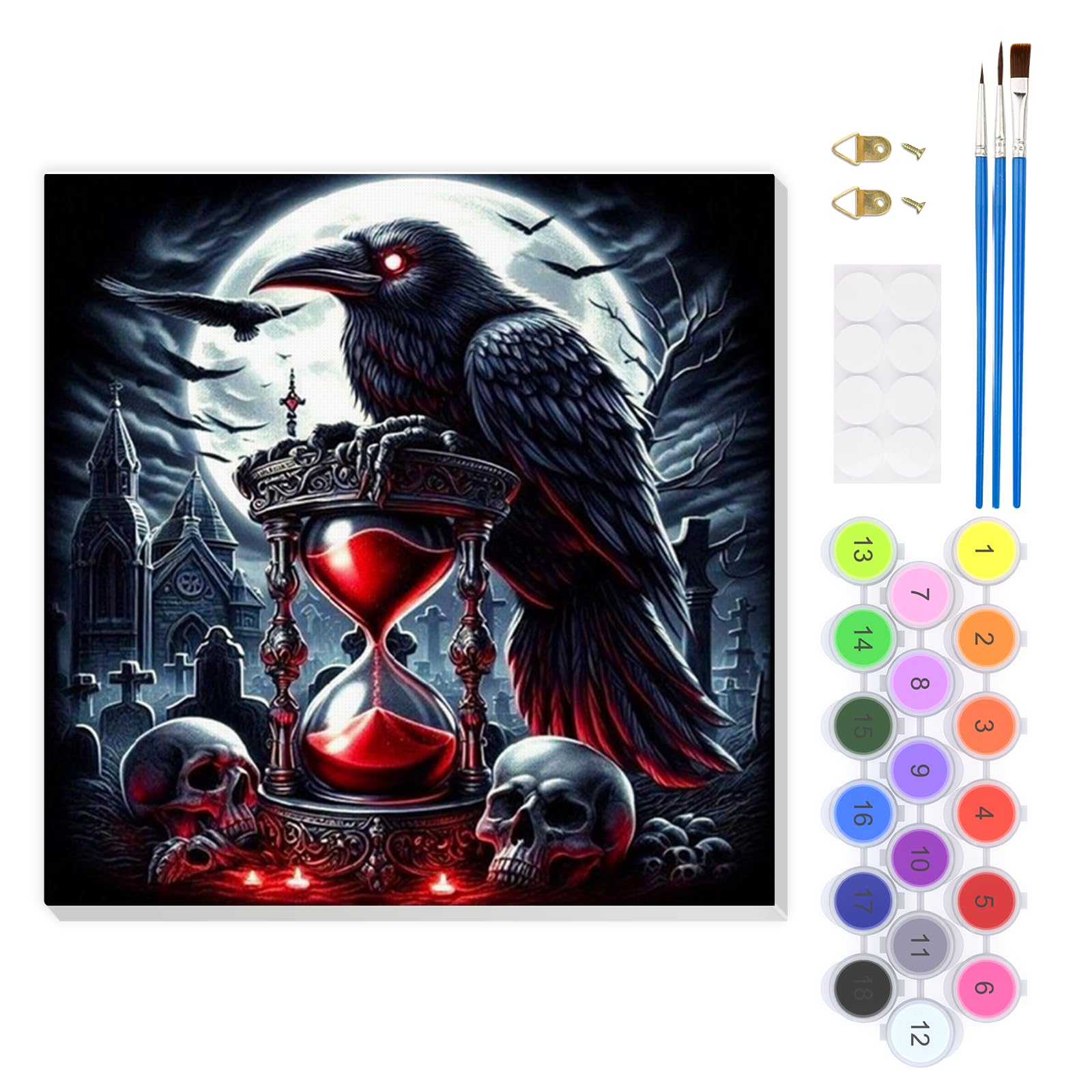 EOBROMD Crow Paint by Numbers for Adults with Frame, Moon Paint by Numbers Kits, DIY Color Oil Painting Acrylic Easy Painting by Numbers for Gift Home Wall Decor (8x8inch)
