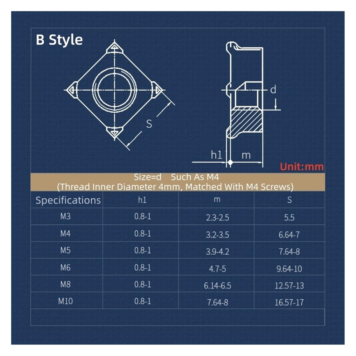 2-50pcs Square Spot Welding Nut M3 M4 M5 M6 M8 M10 M12 304/316 Stainless Steel of Four Angle Nuts Weld(316-A Style,M5-50pcs)