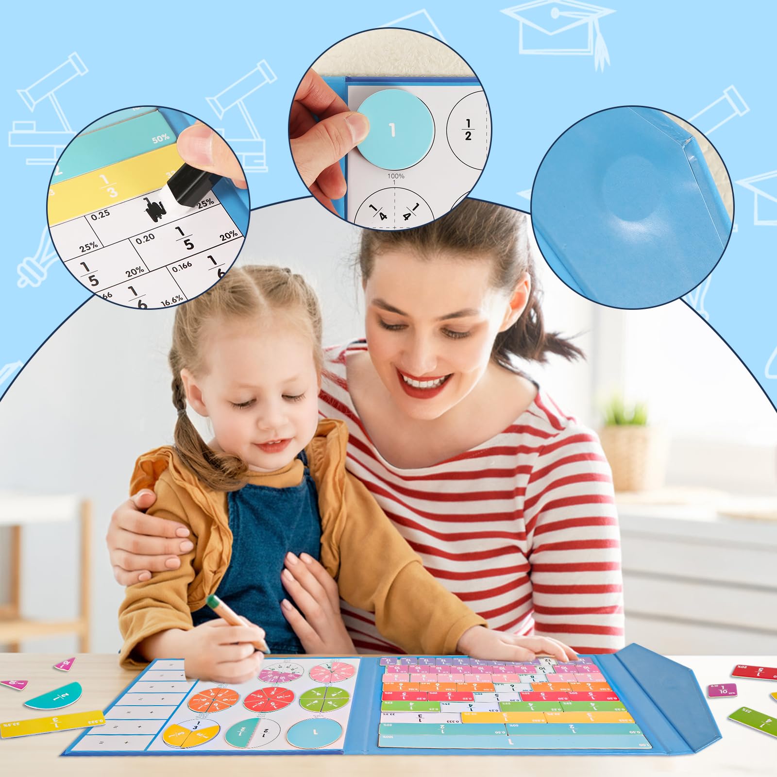 Puzzle Educativo sulle Frazioni Magnetiche, Manipolatori di Frazioni Strisce Piastrelle per Frazioni e Cerchi Magnetici con Percentuale Matematica Giochi Apprendimento per Scuola Elementare