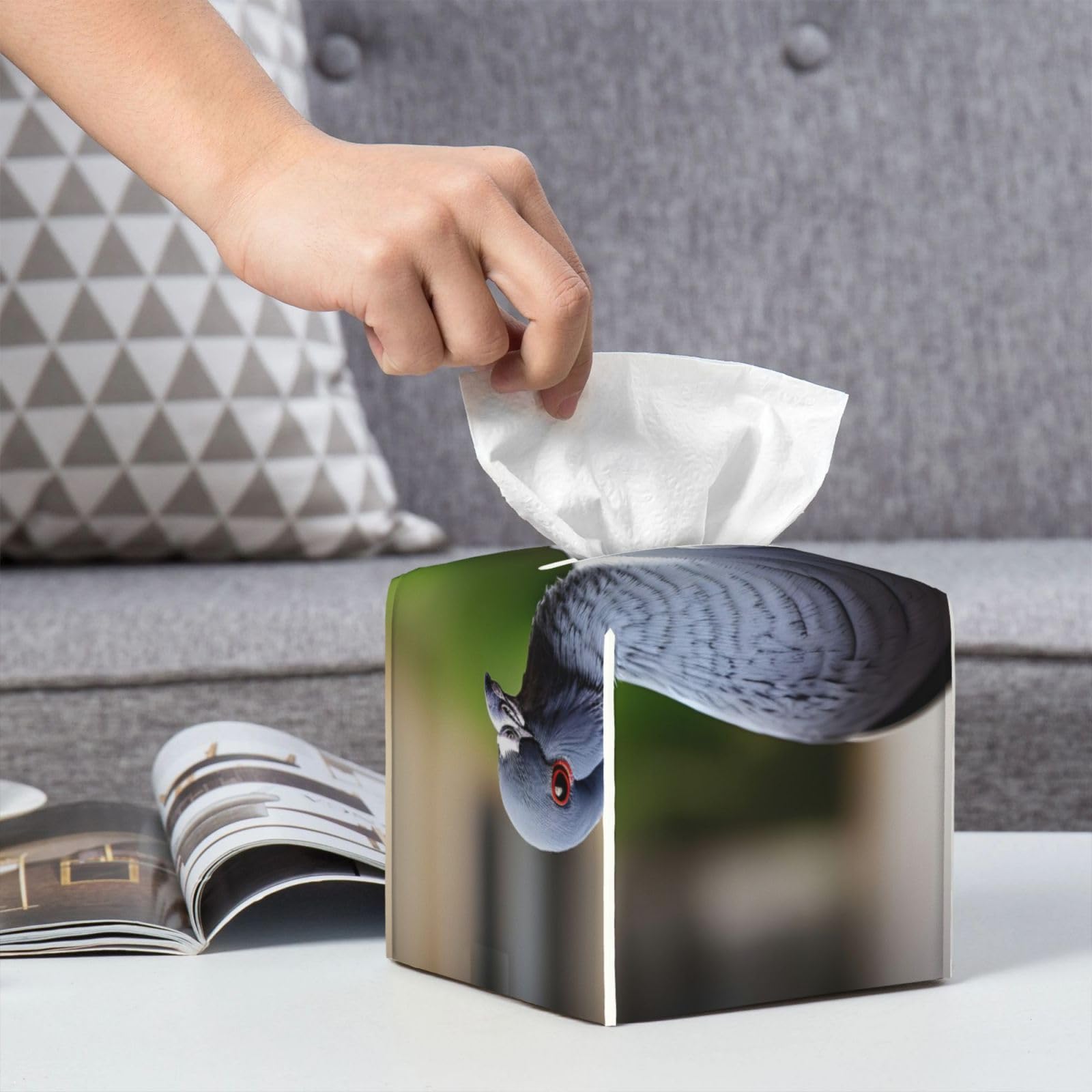 Grey Pigeon Premium Double-Sided Leather Tissue Box - Waterproof