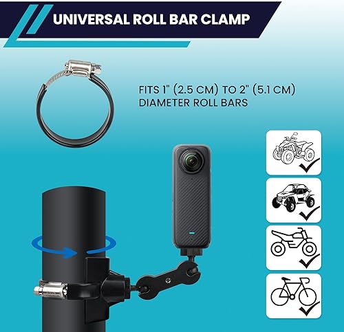 Miniatura 2 de BarGrip Abrazadera universal de montaje de cámara de barra enrollable para cámaras de acción – Se adapta a barras redondas, cuadradas y de perfil de