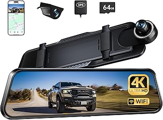 P10 Plus 4K WiFi Mirror Dash Cam, 10" Rear View Mirror Camera with 64GB Card, Dash Cam Front and Rear Backup Camera for Cars, Smart Driving System ADAS, Voice Control, GPS, WDR Night Vision