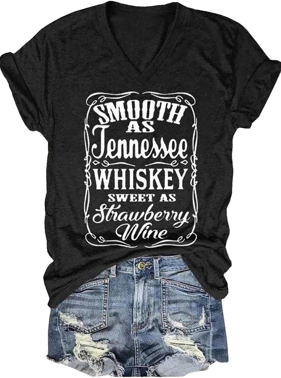 SRHJOPNFRSmooth as Tennessee Whiskey Sweet as Strawberry Wine T Shirt Women V-Neck Country Music Tee Tops Drinking Blouse