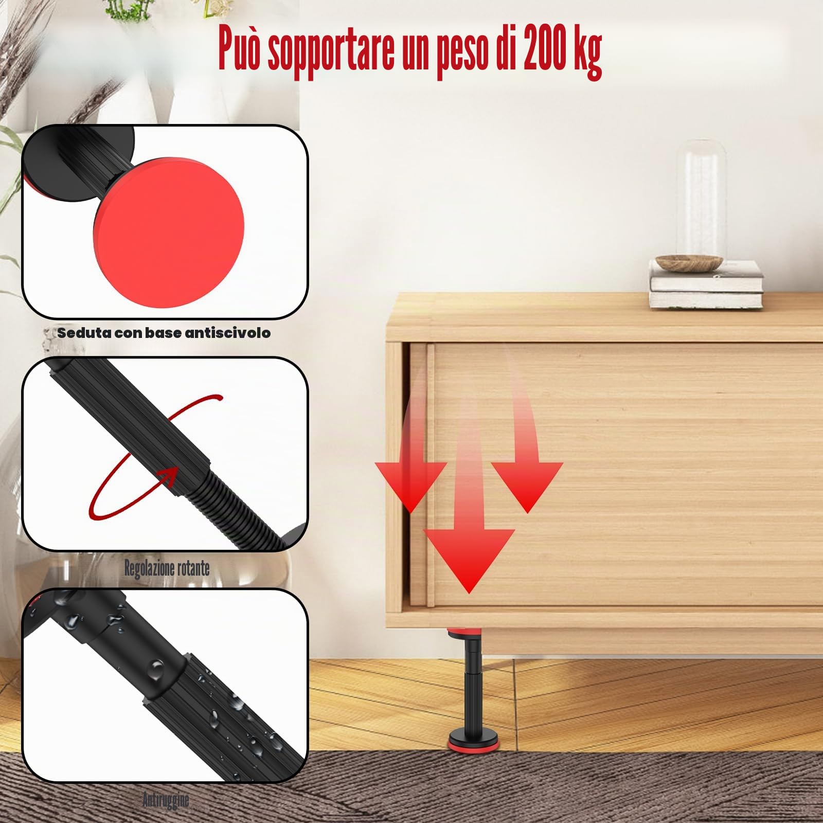 Asta di supporto telescopica, sistema di supporto sottopiano, asta di supporto per armadietti, supporta fino a 199,6 kg, staffa di sollevamento per armadietti, divani e lavelli, 2 pezzi in nylon
