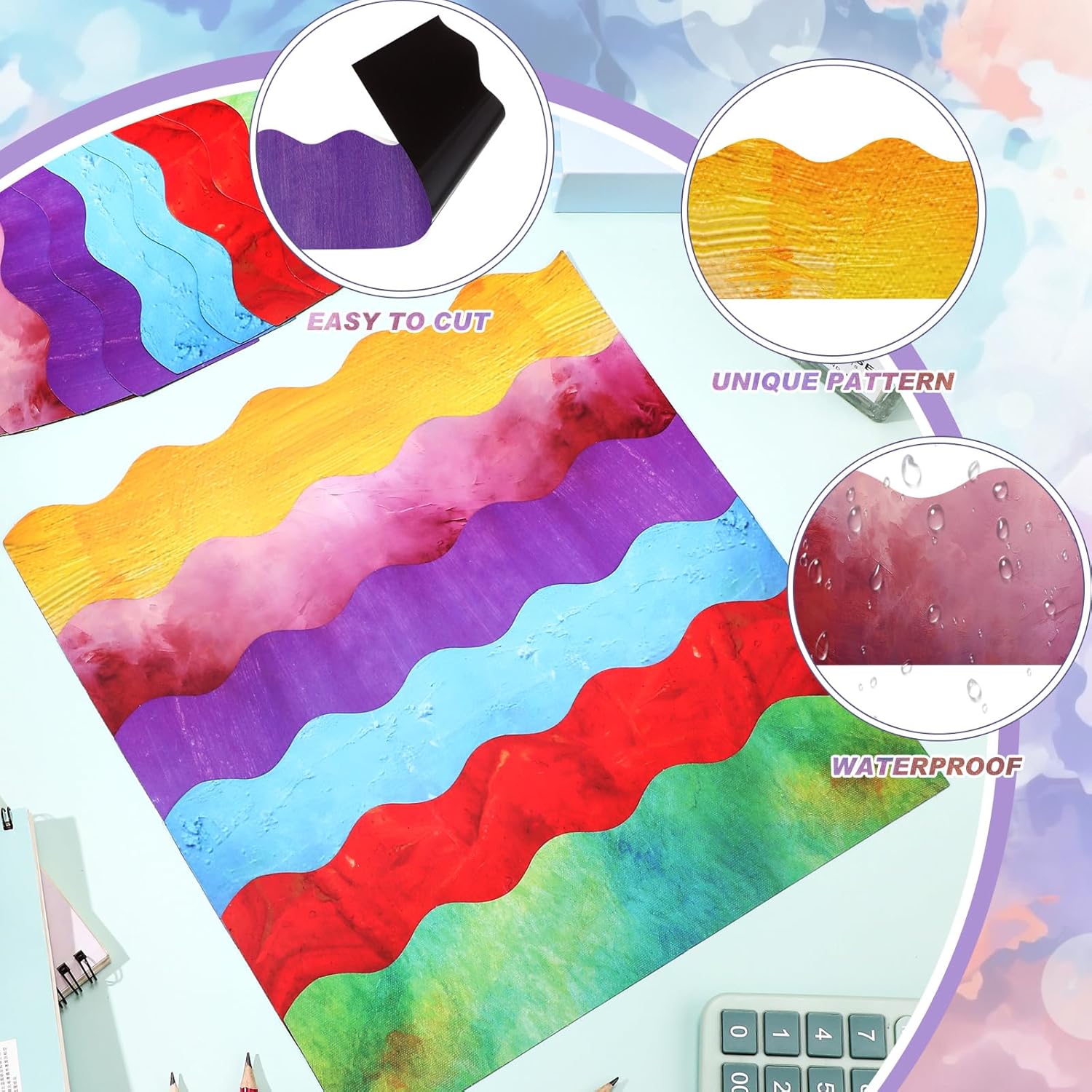 Tenceur 162 Pcs Magnetic Bulletin Board Borders for Classroom Bulletin Boarder Trim for Whiteboard Decorations Scalloped Trim Colorful Office Home Use Spring Summer Decor(Bright Colors)