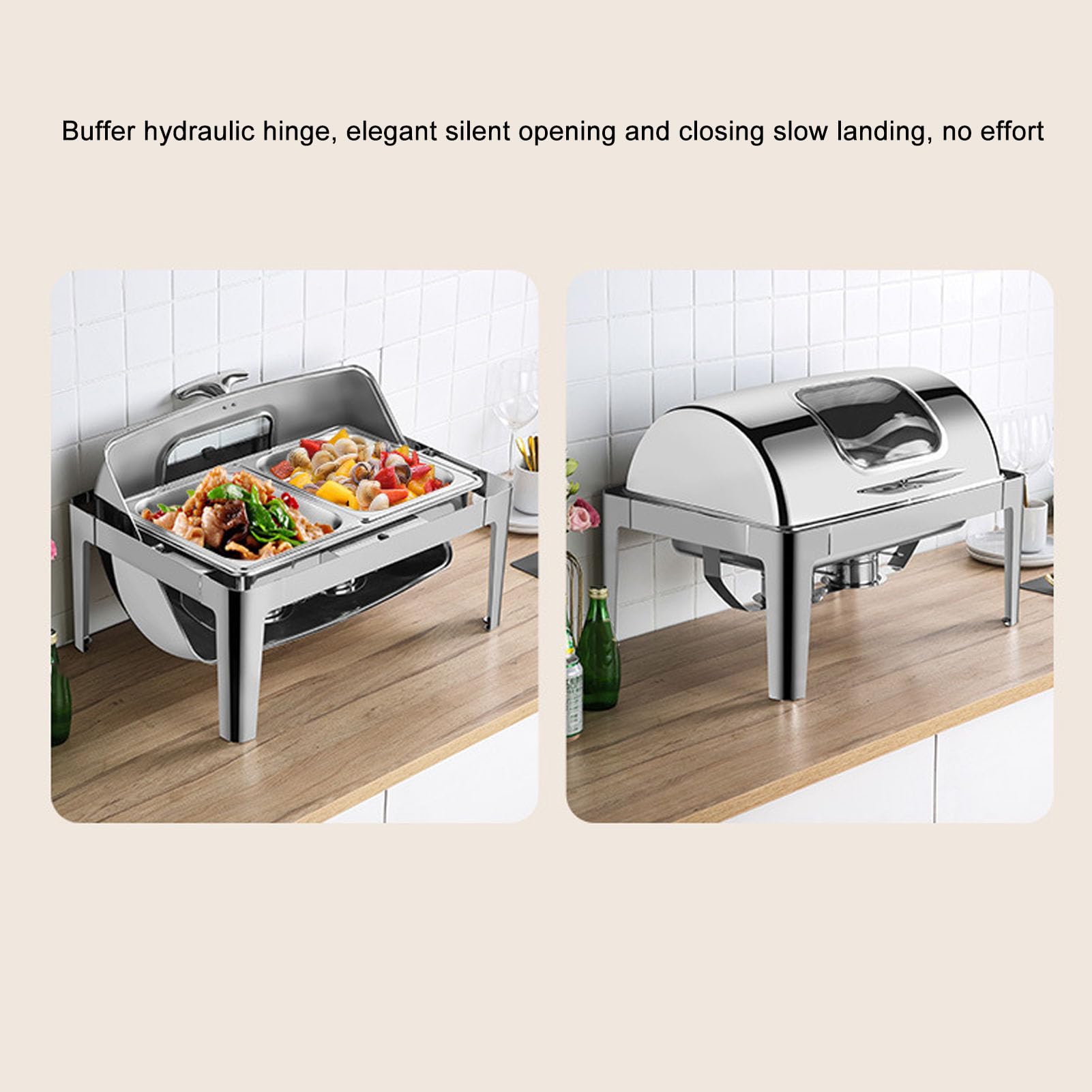 Scaldavivande per Buffet in Acciaio Inossidabile per Catering con Coperchio in Vetro, capacità 9 Litri, Ideale per Feste, Hotel, Ristoranti (1 scomparto)