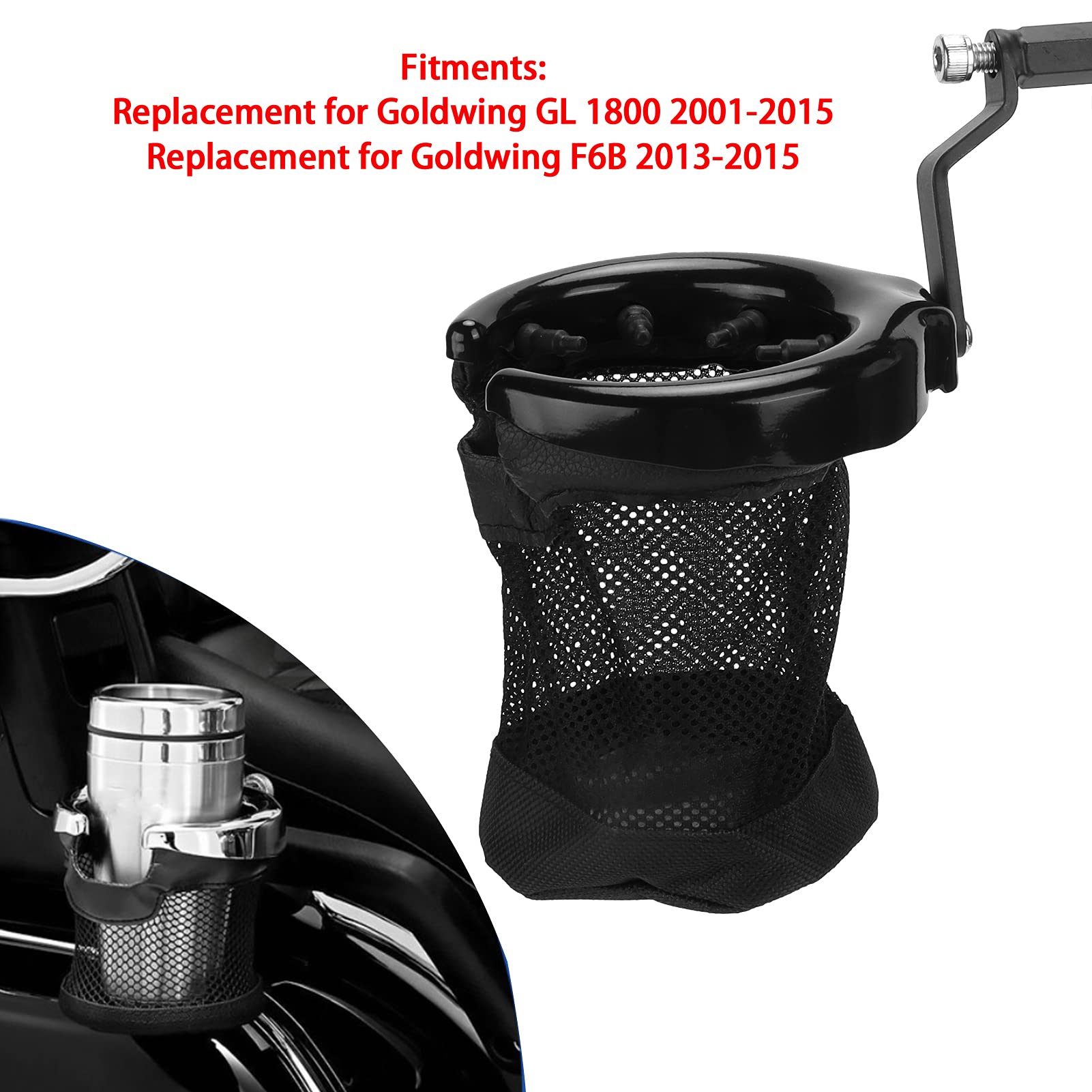 Portavasos de Motocicleta, Fydun Soporte para Beber Plegable Botellero Accesorio de Motocicleta Repuesto para Goldwing GL 1800 F6B(Negro)