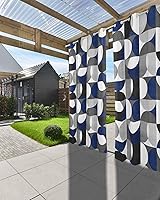 Vista 3 de Abstract Geomrtry Outdoor Curtains for Patio Waterproof Drapery,Grommet Window Curtain Drapes for Living