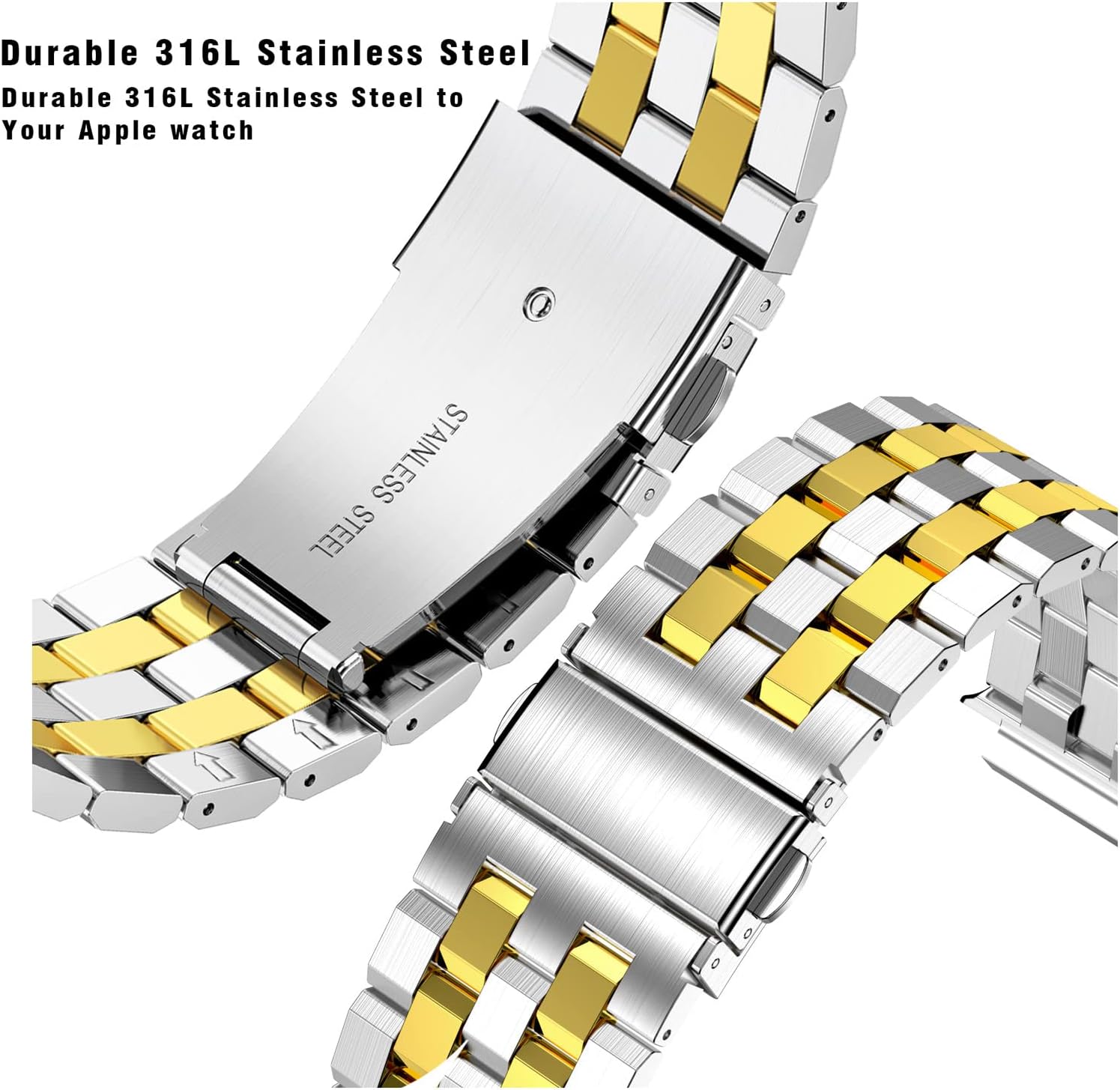 HASLFM Stainless Steel Band with Case Compatible with Apple Watch Series 11 10 46mm, Metal Protective Bumper Cover for iWatch Bands Men,Silver/Gold