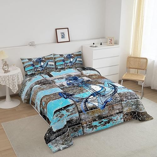 Miniatura 3 de Navigation Anchor - Juego de edredón de 2 piezas, tamaño individual, ropa de cama con temática oceánica azul, regalo para niños y niñas, dormitorio