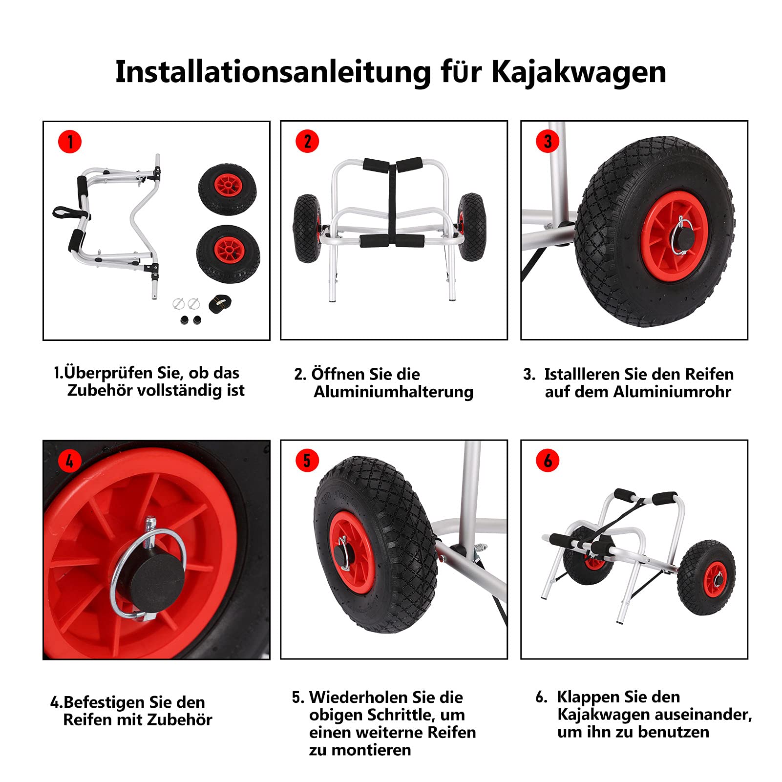 KingSaid Kajakwagen Faltbarer Bootswagen Aluminium Kajak Transportwagen 100kg Traglast