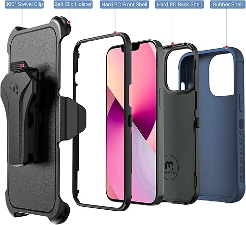 Miniatura 6 de MYBAT PRO Maverick Series - Funda a prueba de golpes, para iPhone 13, con funda de clip para cinturón y vidrio templado, 6.1 pulgadas, resistente