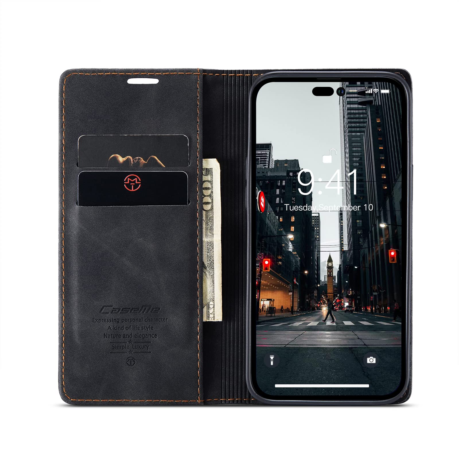 per iPhone-14-Pro Custodia Pelle PU Portafoglio Libro Flip Folio Antiurto Cover con Cavalletto/Slot per Carte Contanti Chiusura Magnetica Parla senza girare la copertina(rosso