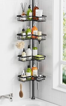 KEGII Corner Shower Caddy Telescopic 4-Tier Upgrade Shower Organiser Black