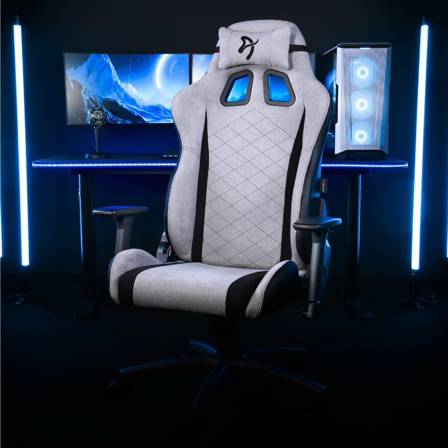 Arozzi Avanti Gaming Chair - Soft Fabric Ergonomic Gaming Chairs for Adults - Adjustable Height, Backrest & Armrest with Head Pillow - Home Office Setup Professional Computer Chairs, Light Grey