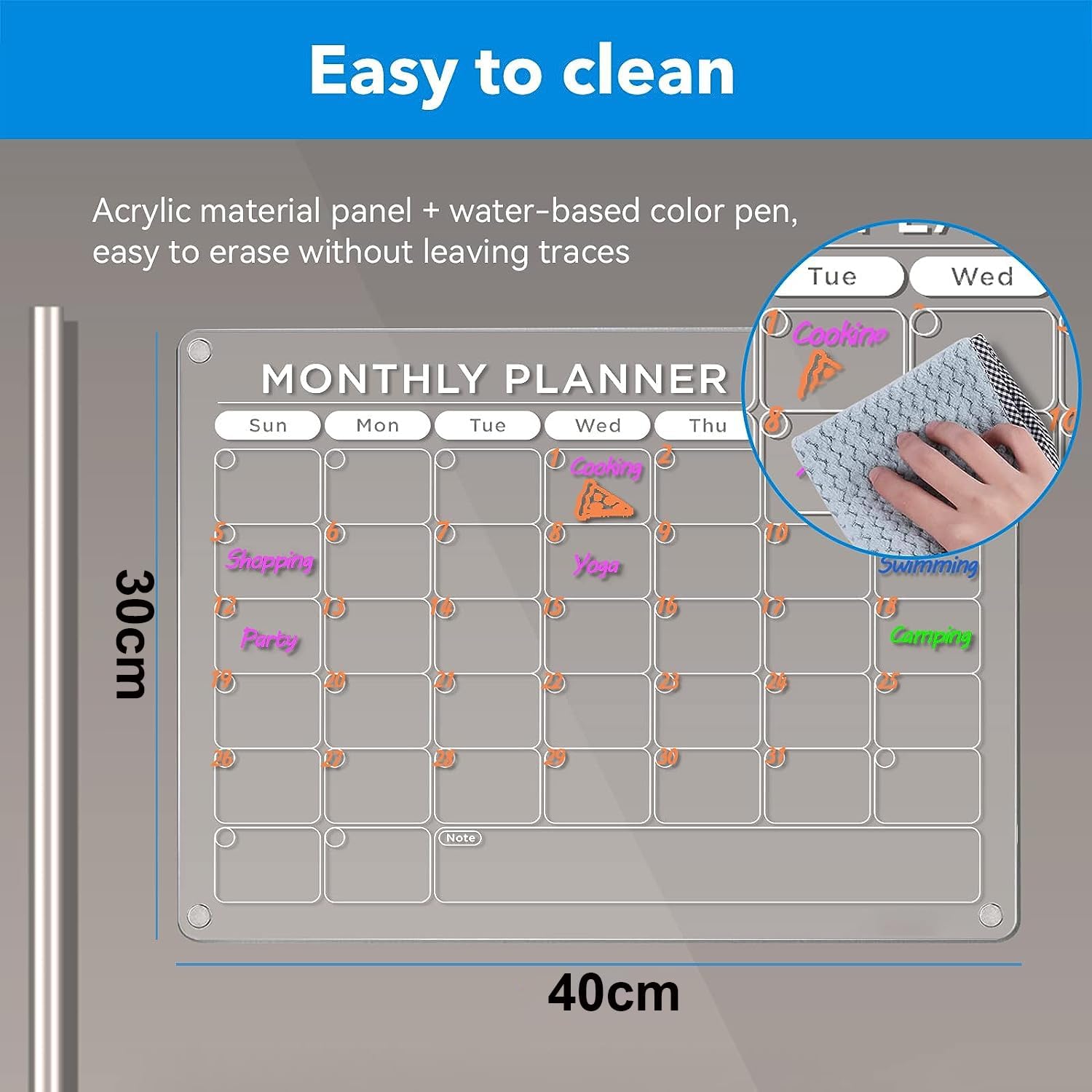 True-Ally Acrylic Glass Clear Calendar for Fridge Magnetic Board Calendar for Refrigerator, Monthly Planner Includes 2 Markers and Magnetic Duster(16"x12"Inches) (Montly Panner + 2 Chalk Marker) 4