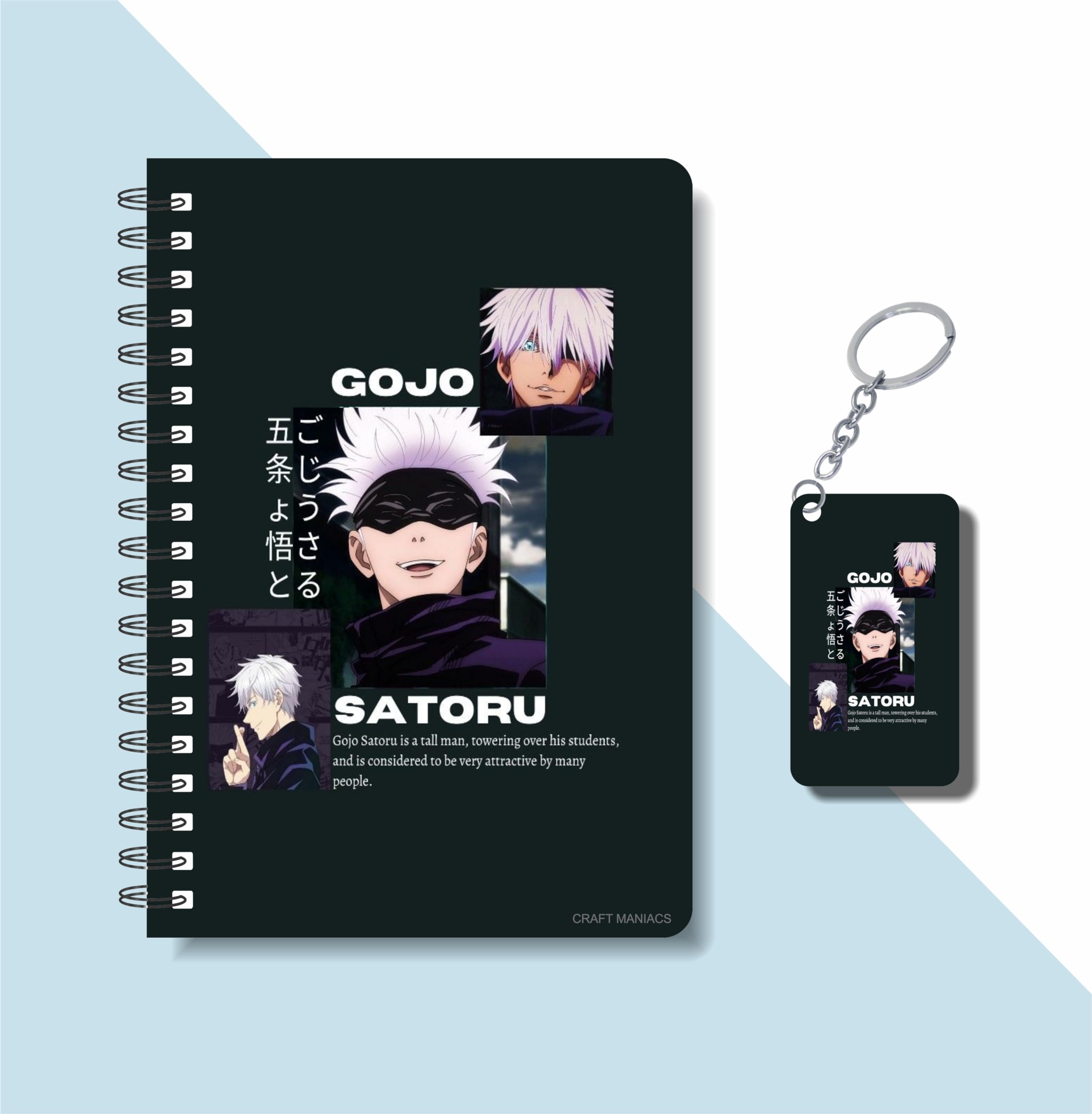 CRAFT MANIACS WHO IS GOJO SATURO POSTER PRINTED A5 160 RULED PAGES NOTEBOOK & FREE KEYCHAIN BEST GIFT FOR ANIME LOVERS