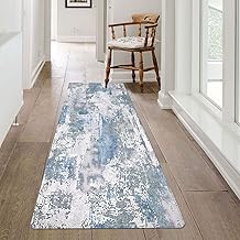 Famibay 2x6 ft Runners Rugs for Hallway Non Slip Modern Abstract Washable Runner Rug with Rubber Backed Soft Flurry Low Pile Hallway Rug Non Shedding Carpet Runners for Hallway Bedroom Kitchen(Blue)