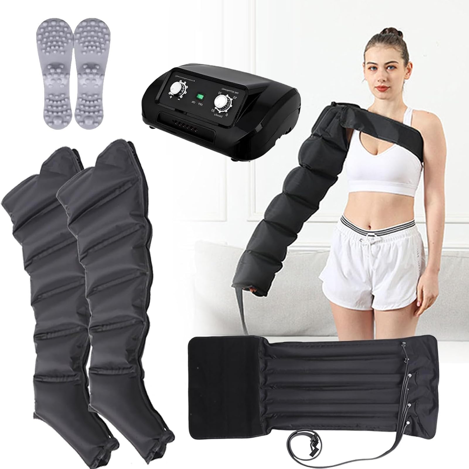 Massaggiatore Piedi E Gambe, Macchinario Pressoterapia per Casa con 6 airbag per Piedi e Polpacci da Onde di Pressione per Drenaggio Linfatico, Aiuta Ad Alleviare Il Dolore E Il Relax Del Linfedema