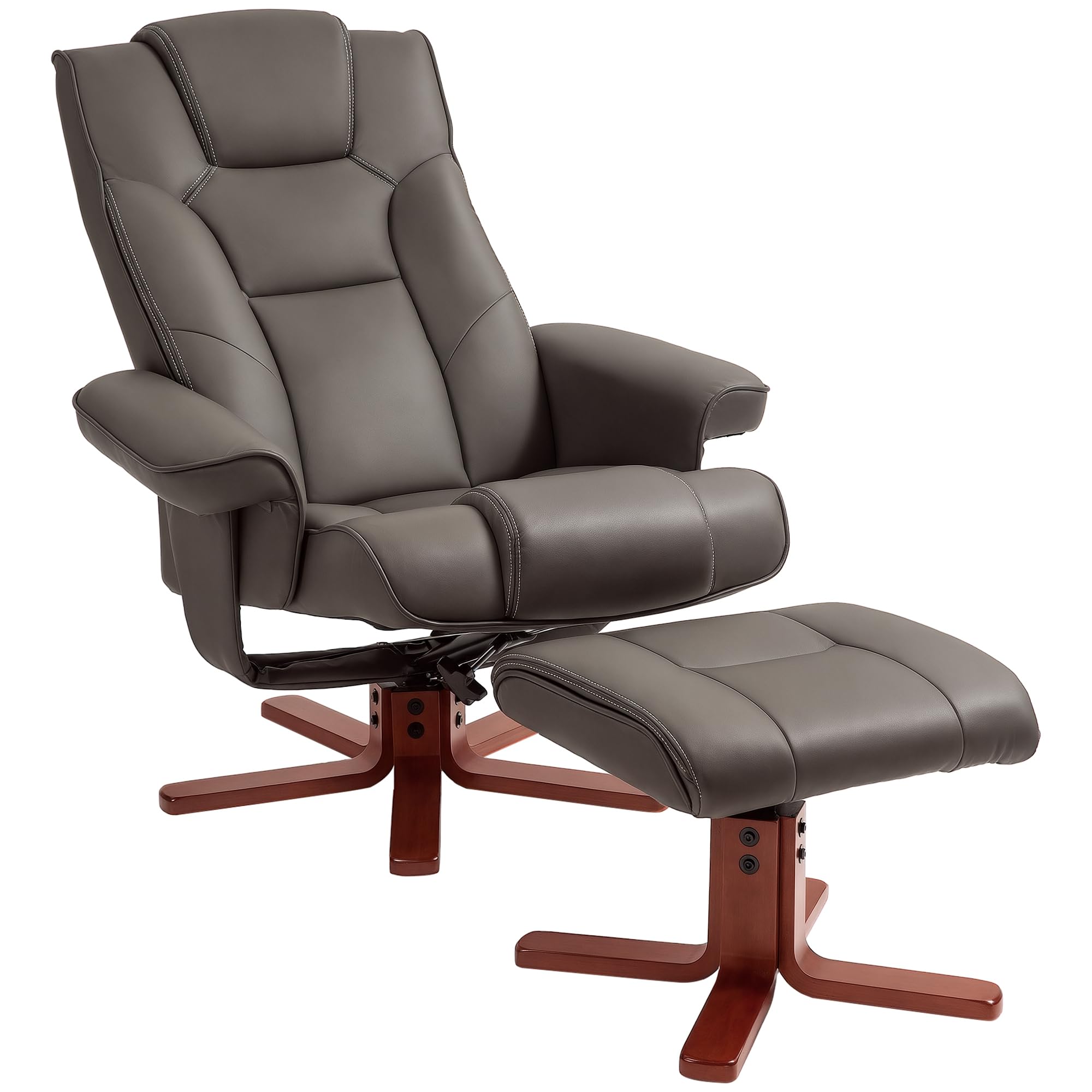 HOMCOM Recliner Chair with Footstool, PU Leather Upholstered Armchair with Adjustable Backrest, Leisure Lounge Chair for Living Room, Bedroom, Brown