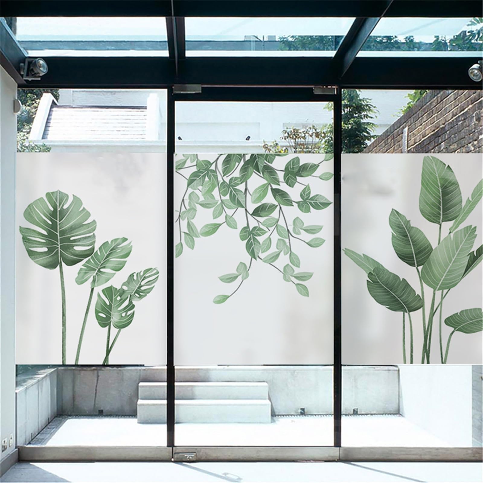 Pellicola per la privacy per finestre, con stampa di foglie tropicali, vetro colorato, statico, per finestre, adesivo decorativo per porte in vetro, decorazione per la casa, 45 x 90 cm