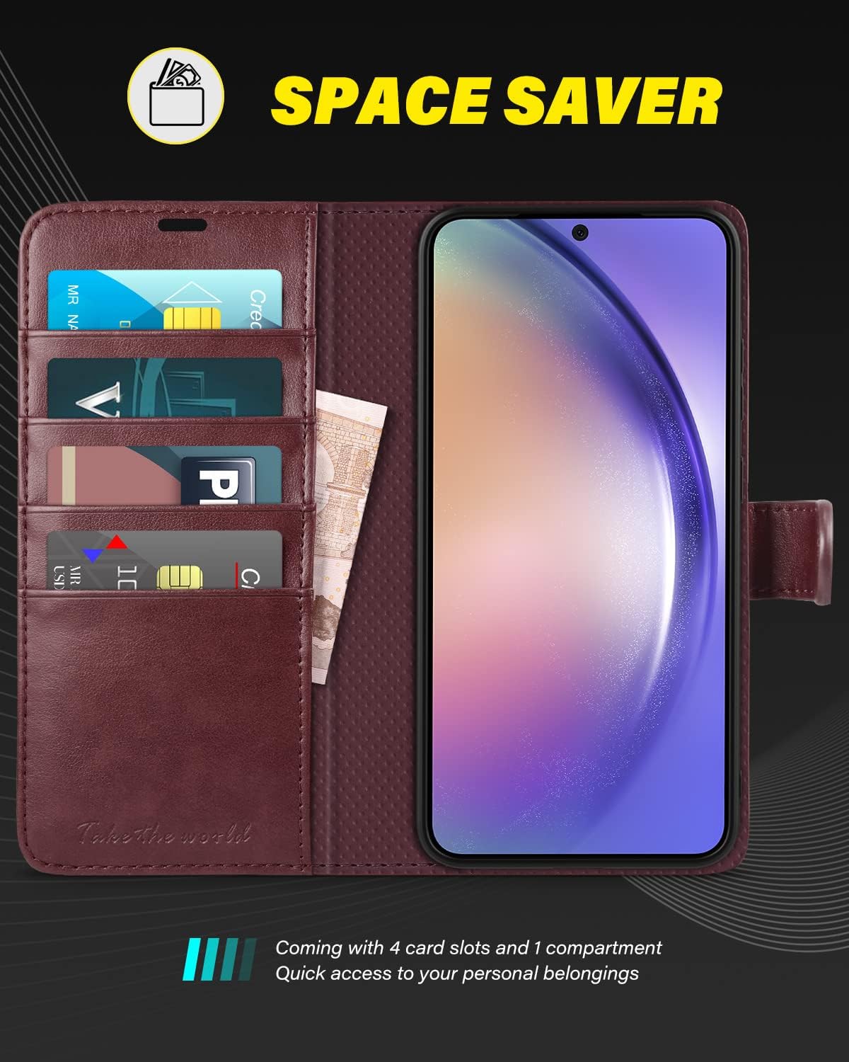 TUCCH Wallet Case for Galaxy A54 5G, Magnetic PU Leather Stand [RFID Blocking] Card Slot Protective Folio Flip Cover with [TPU Shockproof Interior Case] Compatible with Galaxy A54 6.4-Inch, Wine Red