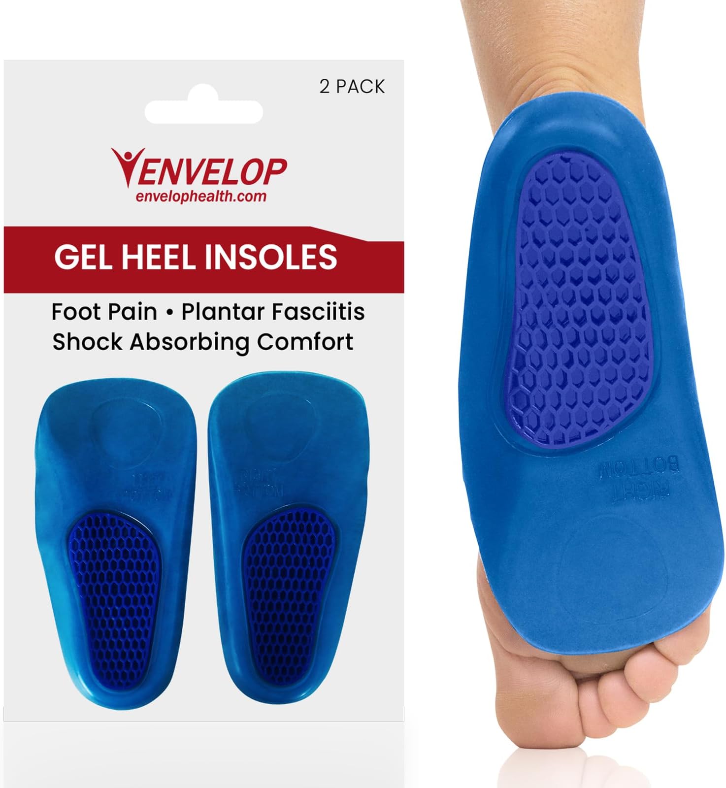 Gel Insoles for Men and Women - Shoe Heel Orthotics for Running, Hiking - Heel Cup Cushion Half Inserts - Reduce Foot Pain from Plantar Fasciitis, Spurs, Achilles and Arch Issues