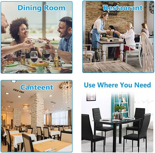 Miniatura 6 de Henf Juego de mesa de comedor de 5 piezas, moderno juego de mesa de comedor para 4 personas con mesa superior de cristal templado y 4 sillas de piel