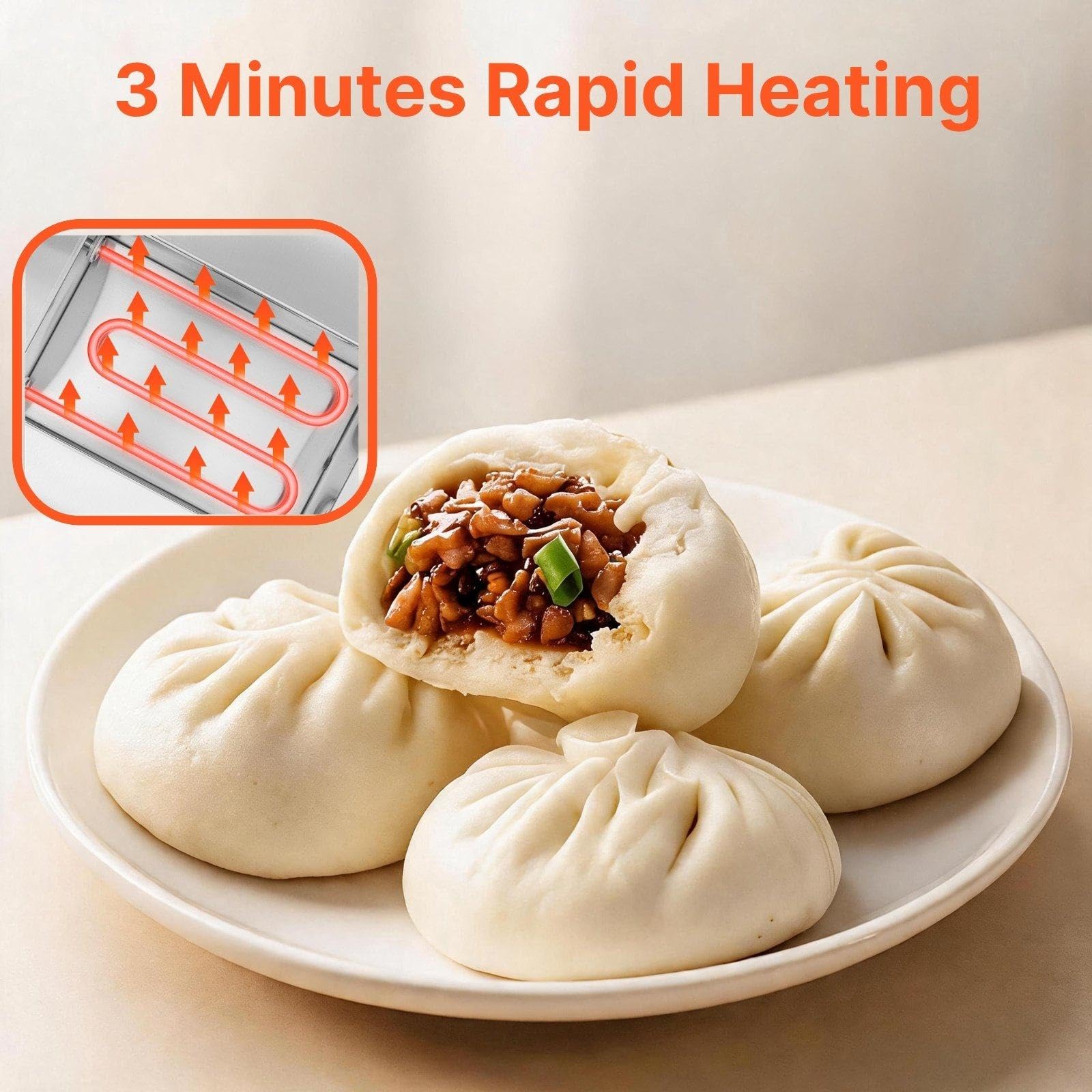 Parowar ze stali nierdzewnej, elektryczny parowar do dim sum (30–110°C) | Szybkie nagrzewanie w 3 minuty, stal nierdzewna, grzałka w kształcie litery U, alarm niskiego poziomu wody, system wodny