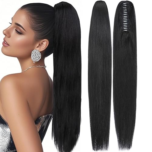 Rich Choices Extensión de cola de caballo de cabello humano real con clip de garra, balayage, color negro azabache, 14 pulgadas, 3.70oz, extensiones