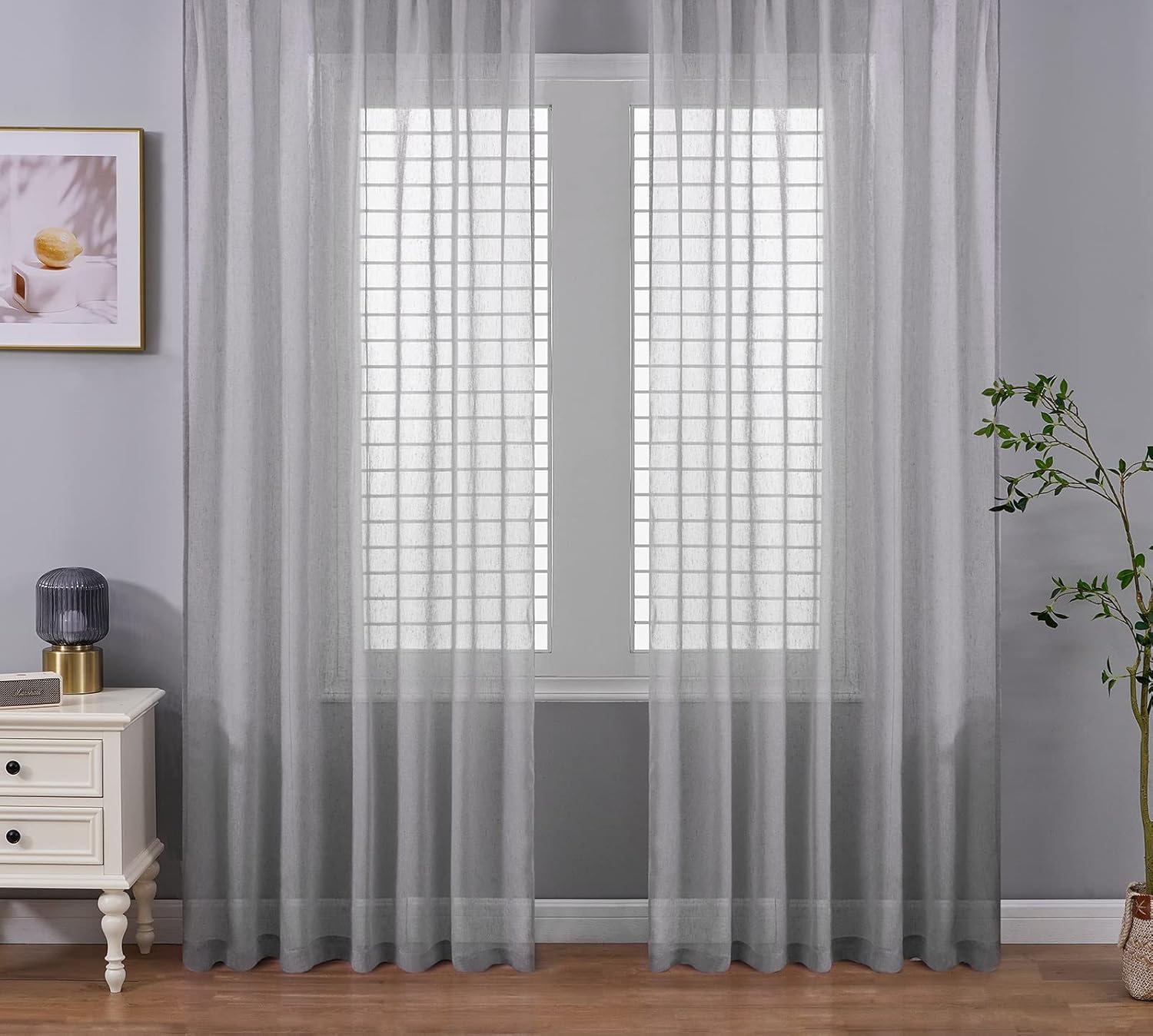 Japanese Simple Plain Linen Luxury Design Sheer Curtains Window Treatment for Living Kids Nursery Room Bedroom(1 Panel, W 50 x L 95 inch, Grey)