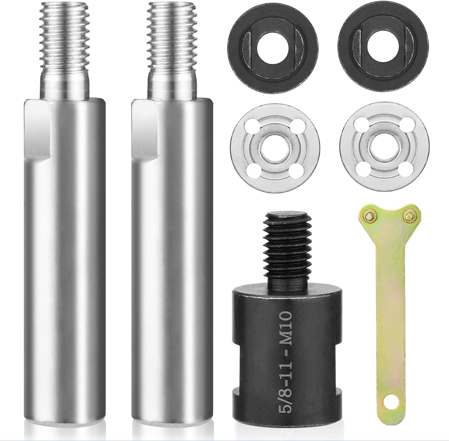 Angle Grinder Extension Rod 3/8" M10 Thread Shaft Connecting Kit 8PCS for 100 Type Angle Grinder & Polisher Attachments with Fixed Wrench, Converter Female to M10 Male and Flange Nut Set