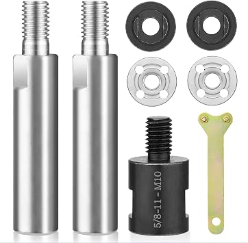 Angle Grinder Extension Rod 3/8" M10 Thread Shaft Connecting Kit 8PCS for 100 Type Angle Grinder & Polisher Attachments with Fixed Wrench, Converter Female to M10 Male and Flange Nut Set