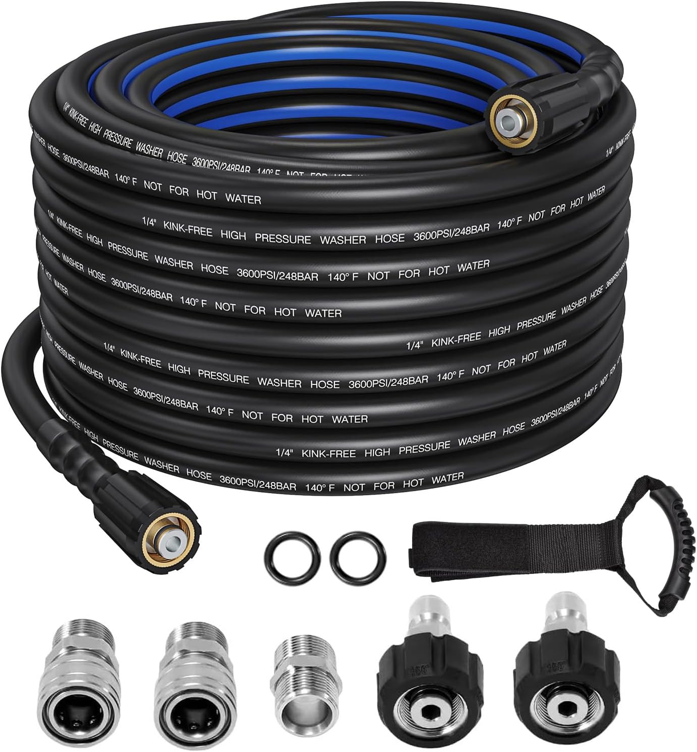Pressure Washer Hose 50FT Kink Resistant 1/4",3600 PSI Power Washer Hose Replacement-Versatile Use Power Washer Hose with Leak-Free M22 Female and 3/8" Quick Connection Kit (50FT)