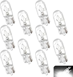 10 PCS 168 194 192 T10 Halogen Light Bulbs, Warm White T10 Halogen Bulb, 12V 5W License Plate Light Side Marker Dashboard Dome Light Bulb Replacement for Cars, Trucks, SUVs (White)