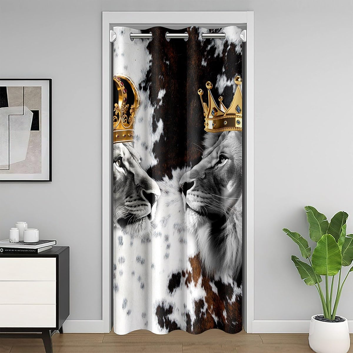 richhome Lion Couple Door Curtain Brown White Cowhide Print Doorway Curtain Privacy For Kids Teens Adults Abstract Wild Animals Jungle Style Drape For Bedroom Doors Windows42 W X80 L โ image 1