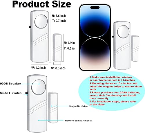 Miniatura 7 de Alarma de seguridad para puerta y ventana, sensor inalámbrico, alarma antirrobo, alarma de puerta para seguridad de los niños, alarma de timbre