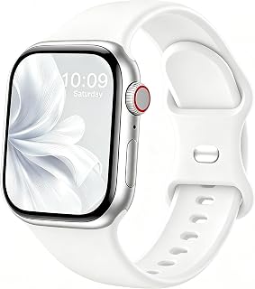 Sport Band Compatible with Apple Watch Band 38mm 40mm 41mm 42mm 44mm 45mm 46mm 49mm for Women Men, Soft Silicone Accessory Strap Wristband for iWatch Series 12 11 10 9 8 7 6 5 4 3 2 1 SE Ultra White
