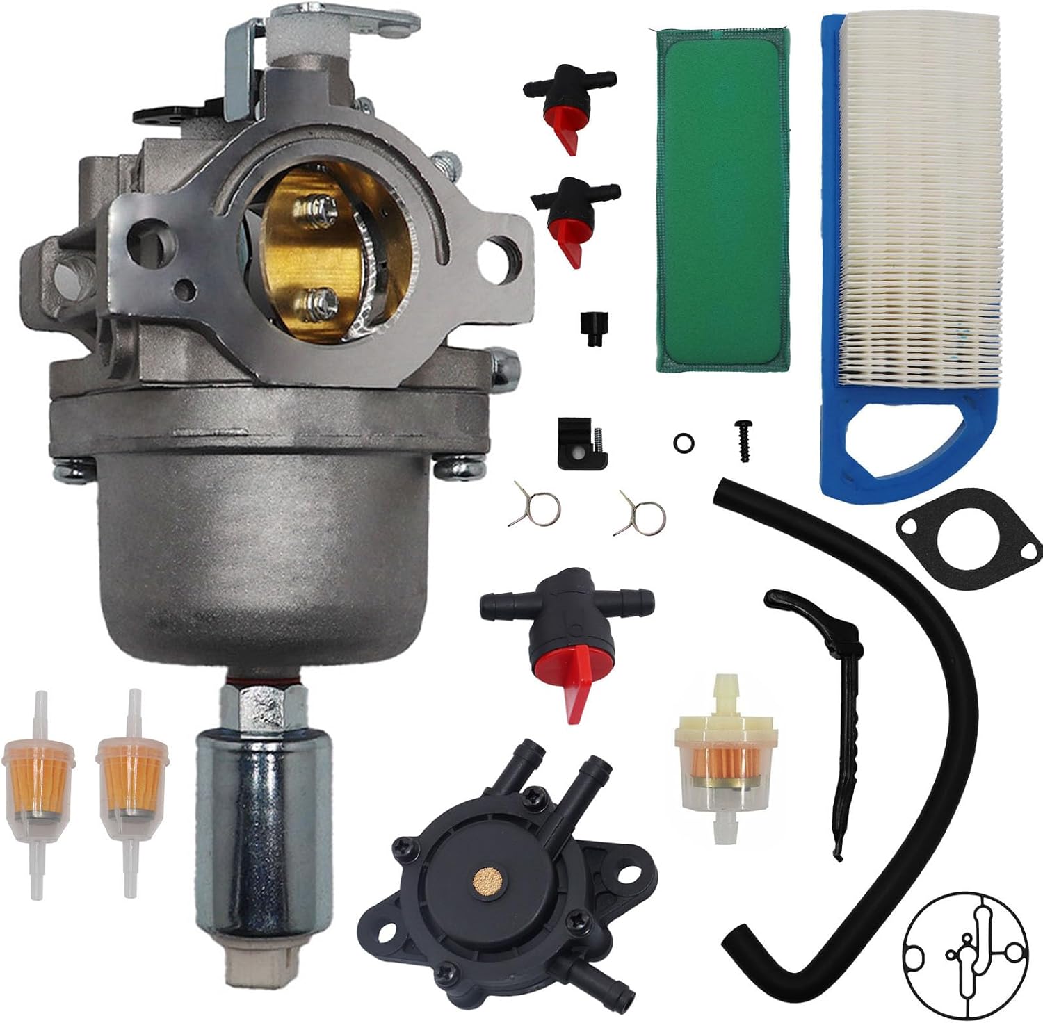 Carburetor 18.5HP For Briggs Stratton LT1000 LT2000 DYT4000 Z225 Huskee LT4200 Riding Mower 42" Deck DLS3500 794572 791858 792358 14HP 17.5HP Air Pre Filter Fuel Shut Cut Off Valve Fuel Pump