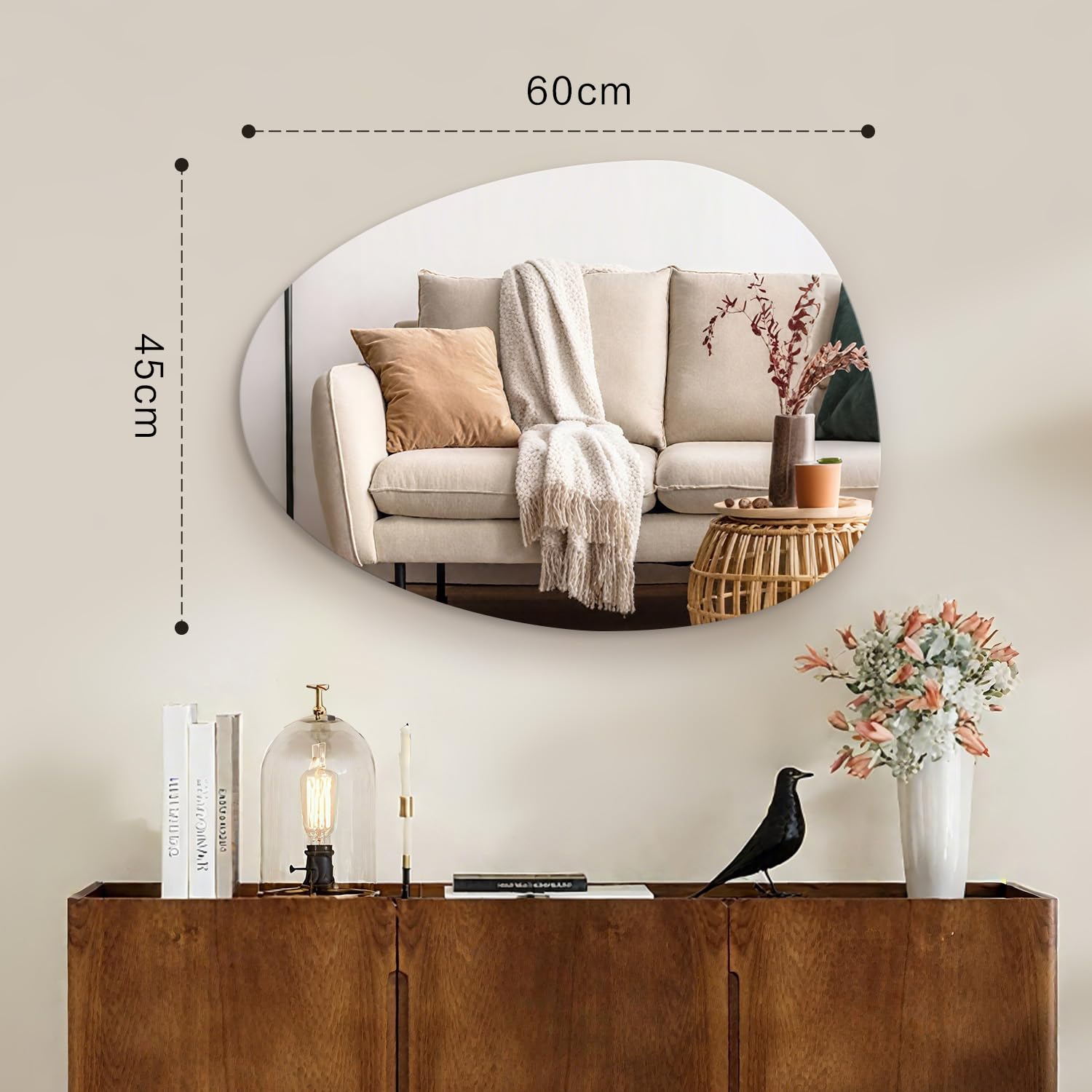 Spiegel Asymmetrisch 45x60cm Rahmenlos Dekorative Wandspiegel, Modern HD Spiegelglas Badspiegel ohne Rahmen, Deko Asymmetrischer Spiegel für Flur Bad Badezimmer Schlafzimmer Wohnzimmer Wand