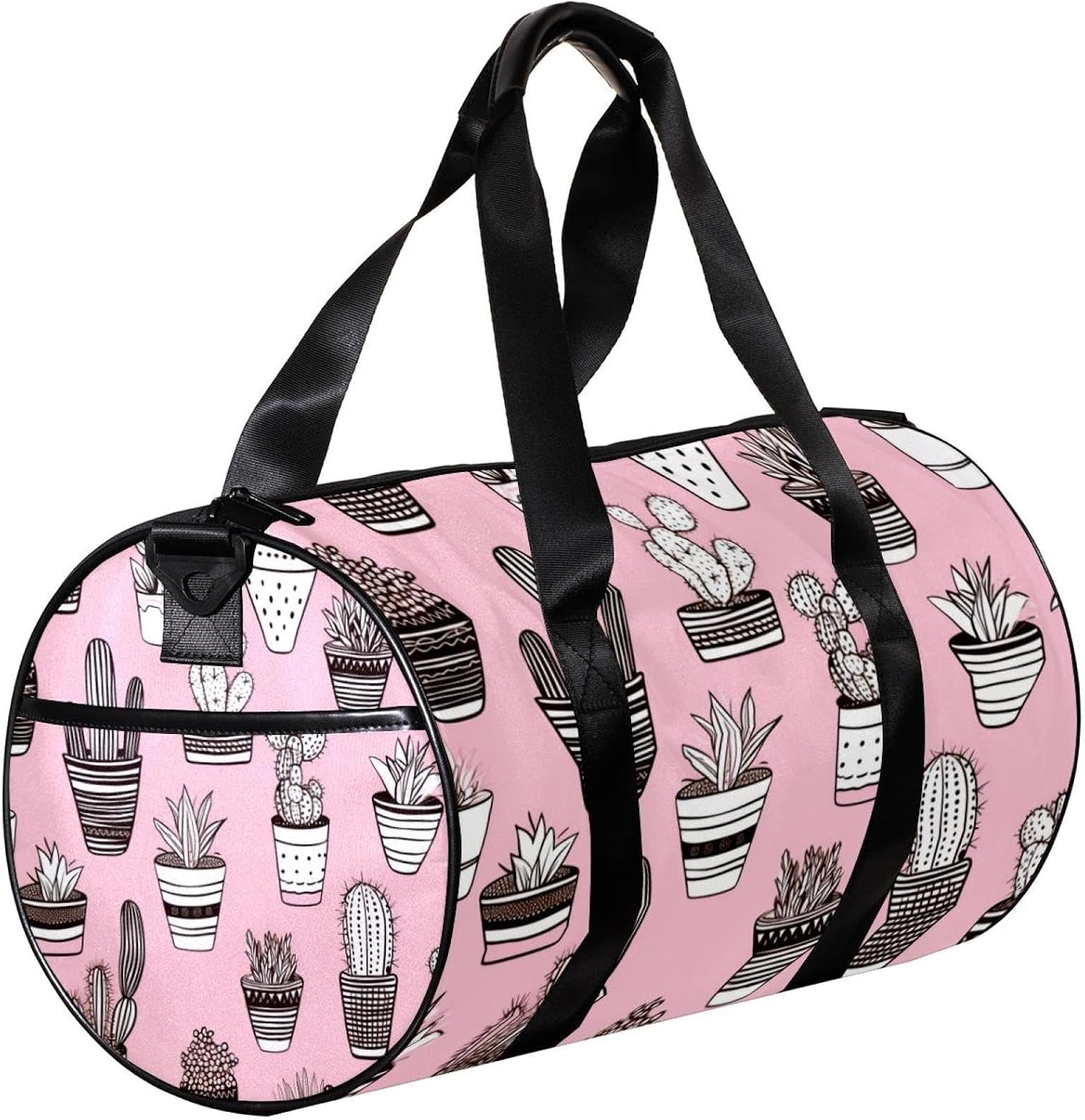 Gym Bags for Women,Duffle Bag for Travel,Black Plant Pink Background,Gym Bag for Men
